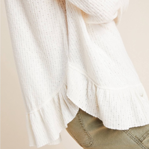 Anthropologie Cream Maeve Addie Ruffled Hacci Pullover - Picture 10 of 10